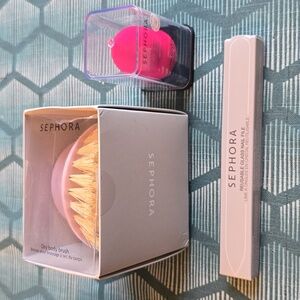 SEPHORA BRAND DRY BODY BRUSH, GLASS NAIL FILE AND SPONGE BUNDLE
